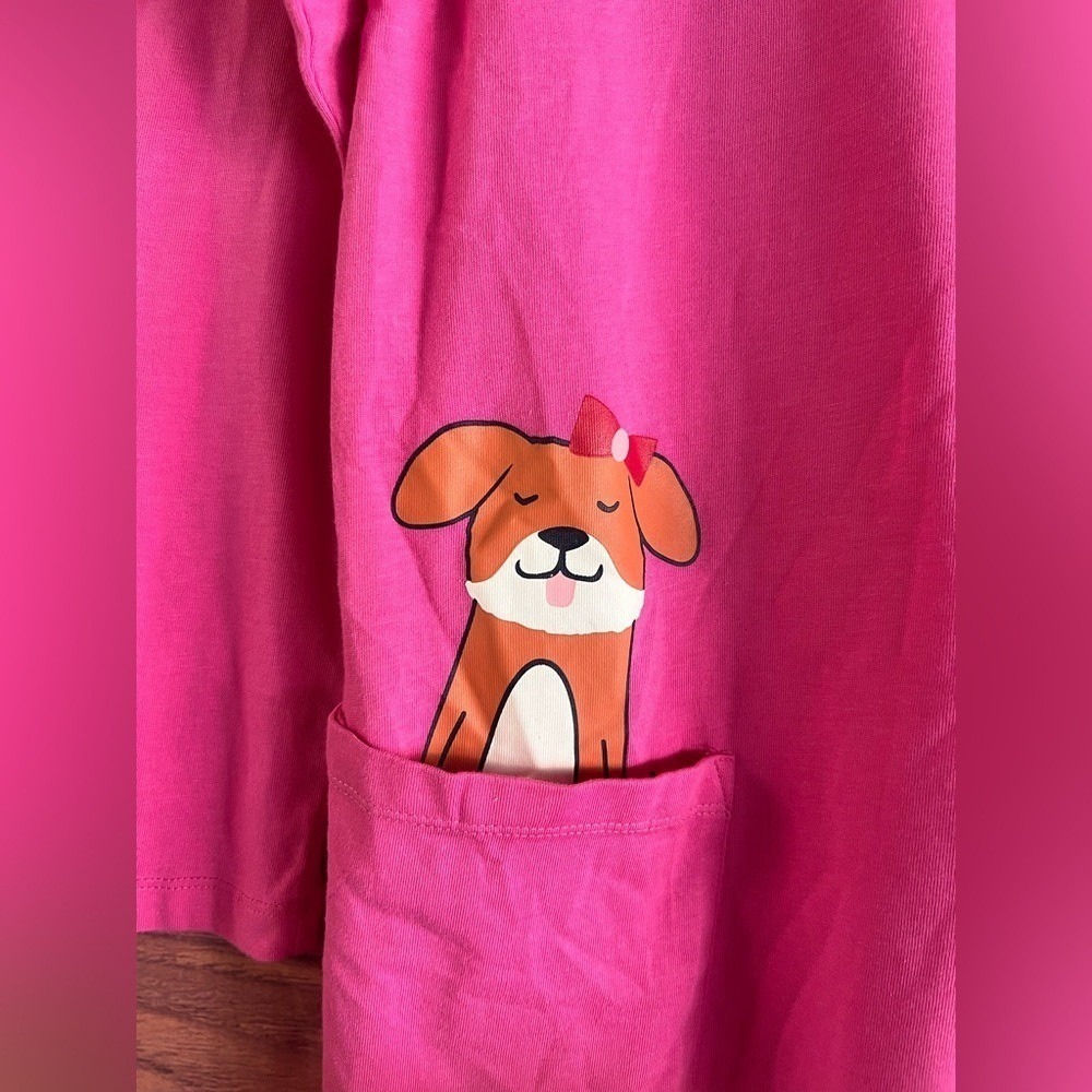 Hanna Andersson Girls Pink Dog Pocket Long Sleeve Knit Dress Size 150 US 12 NWT - Picture 3 of 4